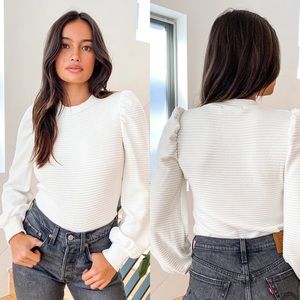 Lulus | Subtle Drama Ivory Ribbed Balloon Sleeve Sweater Top